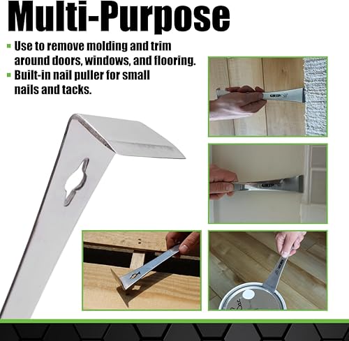 Miniatura 2 de GRIP - Barra de palanca de acero inoxidable de 9 pulgadas y extractor de clavos, jalar, palanca, raspado, elimina el moldeado alrededor de puertas,
