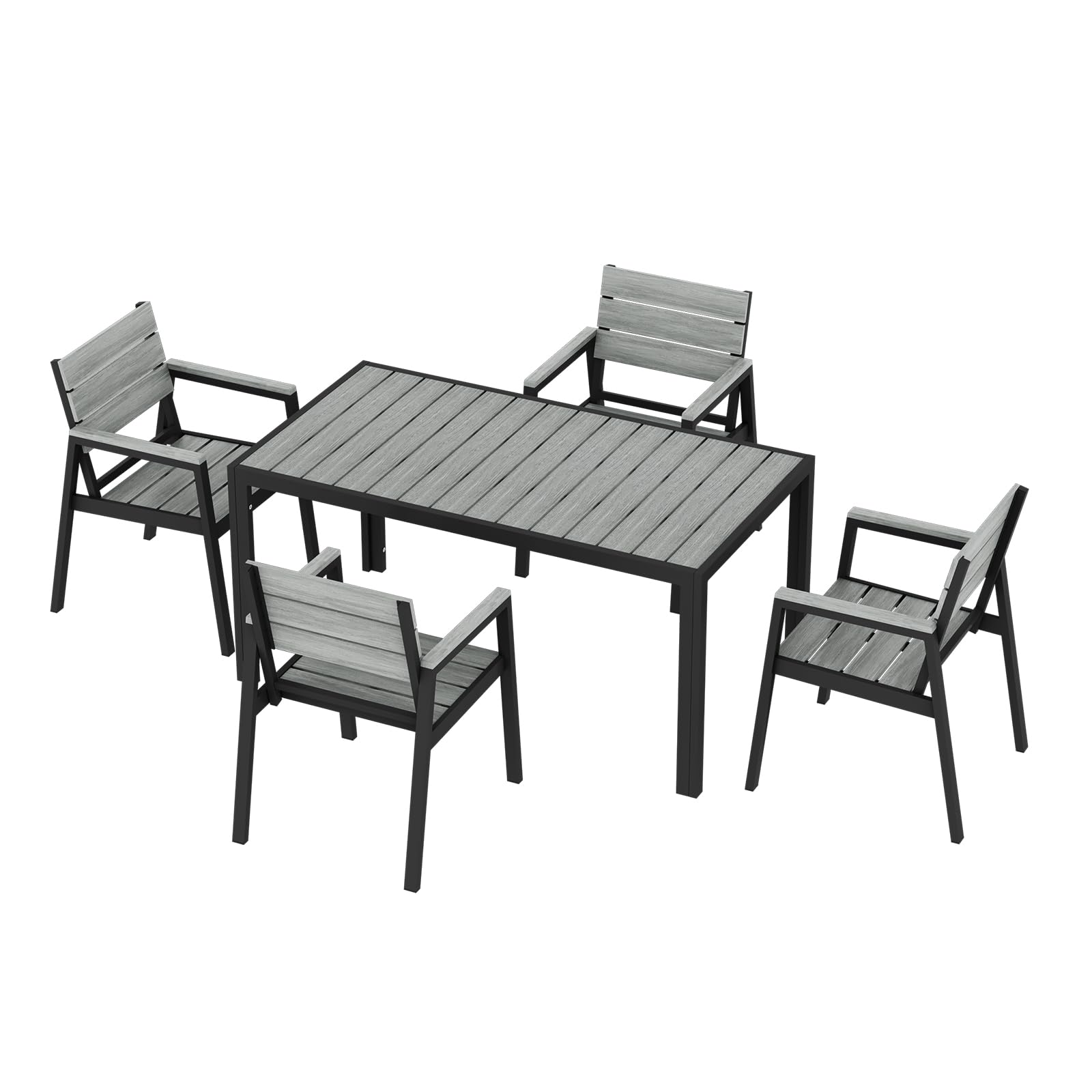 JUMMICO Salon de Jardin Extérieur : 1 Table en Aluminium Effet Bois + 4 Chaises en Aluminium. Robuste et Résistant aux Intempéries. Idéal pour Balcon, Jardin et Autres Espaces Extérieurs. Gris