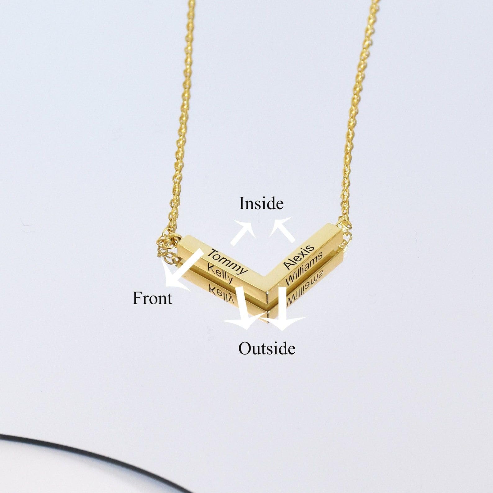 V forma collana con nome, su misura Chevron inciso coppia famiglia per lei