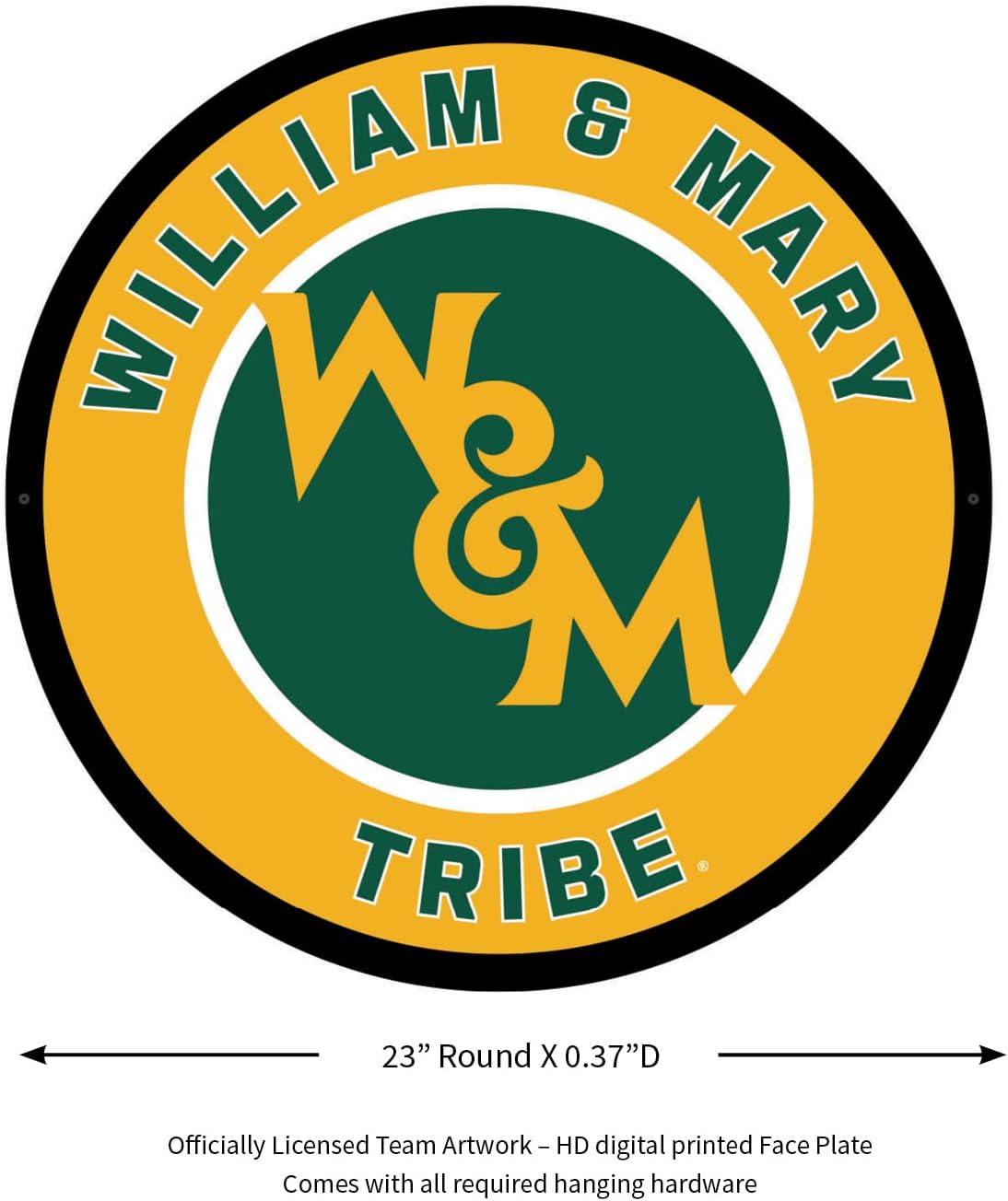 Team Sports America Evergreen NCAA William & Mary | Ultra-Thin LED Light Wall Sign Décor | 23 Inch Round | Made in USA