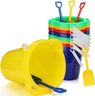 Didaey 12 Pack 7.5 Inch Beach Sand Buckets and Shovels Set, Plastic Sand Pails Sand Castle Building Sand Shovels for Boys and Girls Beach Toys Mold Sandbox Toys