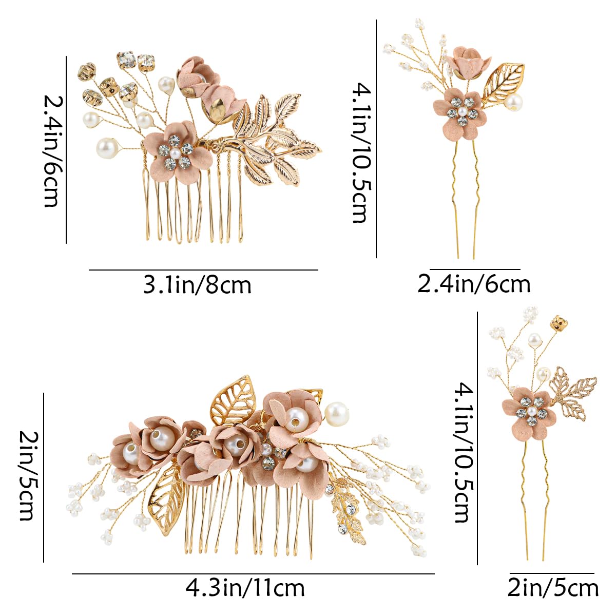 ZJIVQO 4pcs Handmade Wedding Hair Comb,Flower Hair Pins Set,Pearl Crystal Hair Clips For Bridal,Flower Hair Comb Set,Wedding Hair Accessories for Women - Image 2