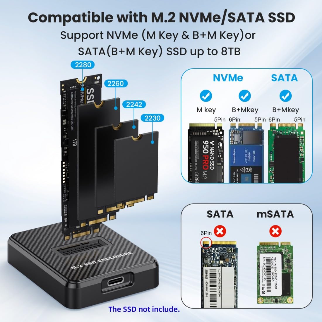 ChenYang Lector SSD M.2 NVME/SATA, USB 3.0/3.2 Gen 2 10Gbps Desktop M.2 adaptador carcasa SSD con chipset RTL9210B