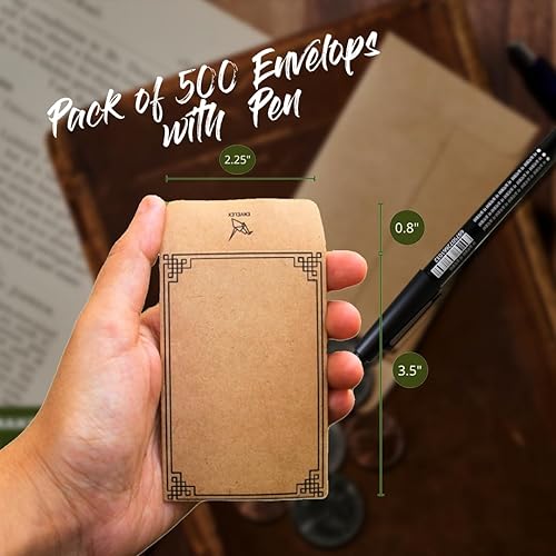 Miniatura 2 de 500 sobres de monedas pequeñas de color marrón con bolígrafo de 2 14 x 3 12 pulgadas, sobres de semillas de 4.59 ozm para almacenamiento de llaves,