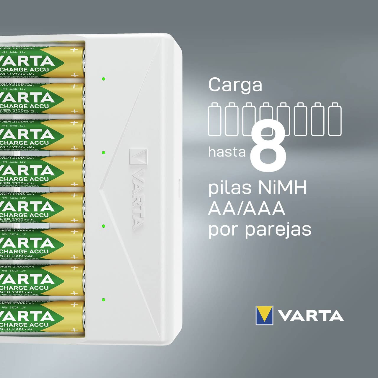 VARTA Multi Charger para 2/4/6/8 Pilas Recargables AA, AAA NiMH, Incl. Cable USB Tipo C