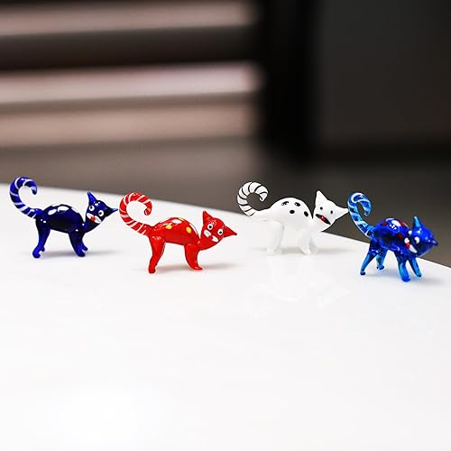 Miniatura 4 de LONGSHENG - SINCE 2001 - 4 figuras de cristal de gato, mini escultura de animales de cristal, figuras coleccionables de arte de gato para decoración