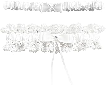 Wedding Garters for Bride, 2 Piece Bridal Garter Set Lace Floral Garter Bridal Accessories