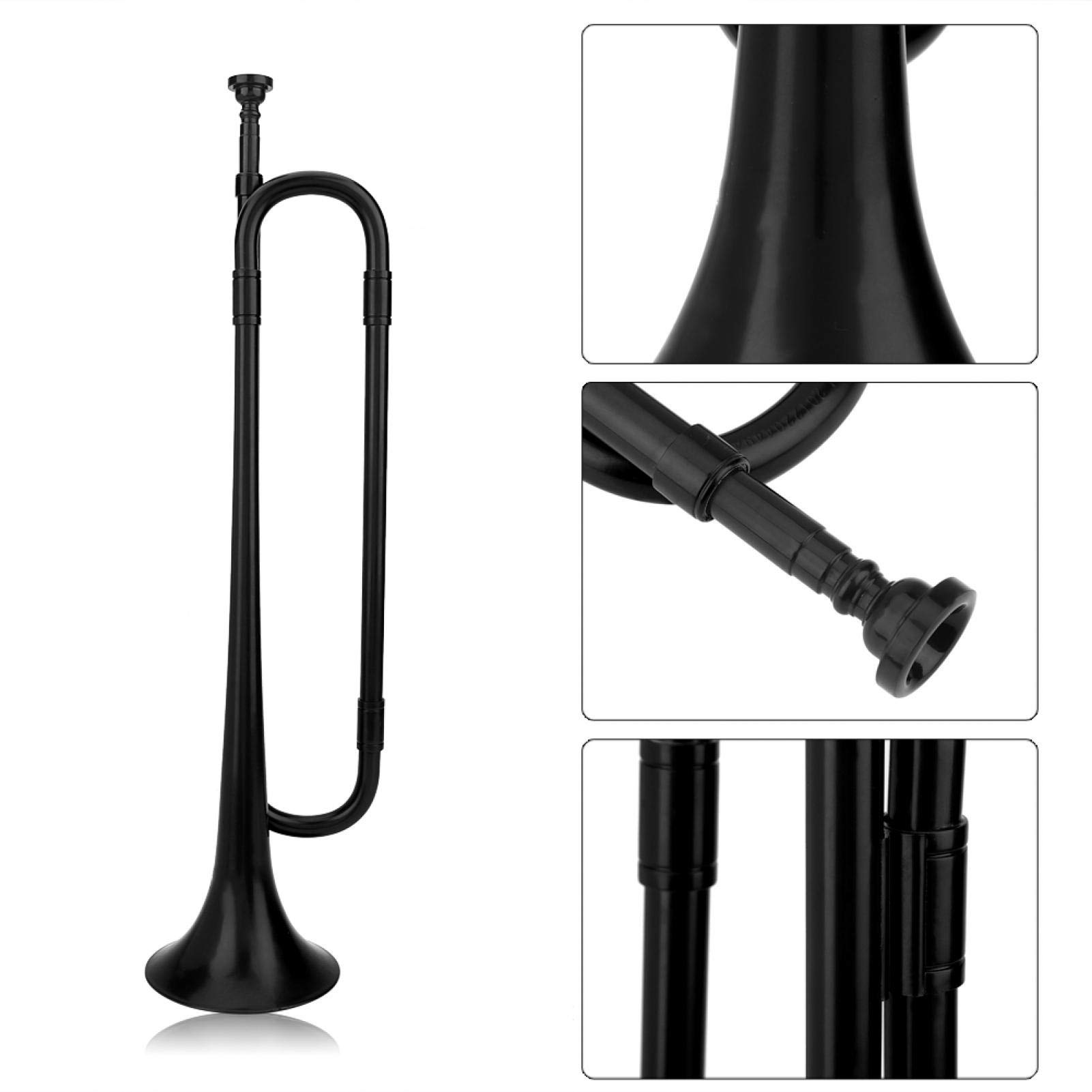 Trompette cavalerie clairon en Plastique Corne de cavalerie Militaire avec Embouchure B clairon Plat pour Enfants étudiants débutants(Le Noir)
