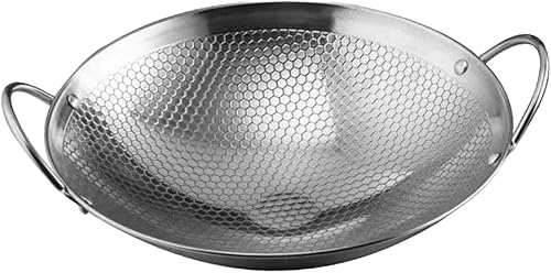 Miniatura 6 de KLKCMS Sartén de acero inoxidable, wok de fondo redondo, olla wok de doble oreja, olla antiadherente, sartén profunda, 8 pulgadas
