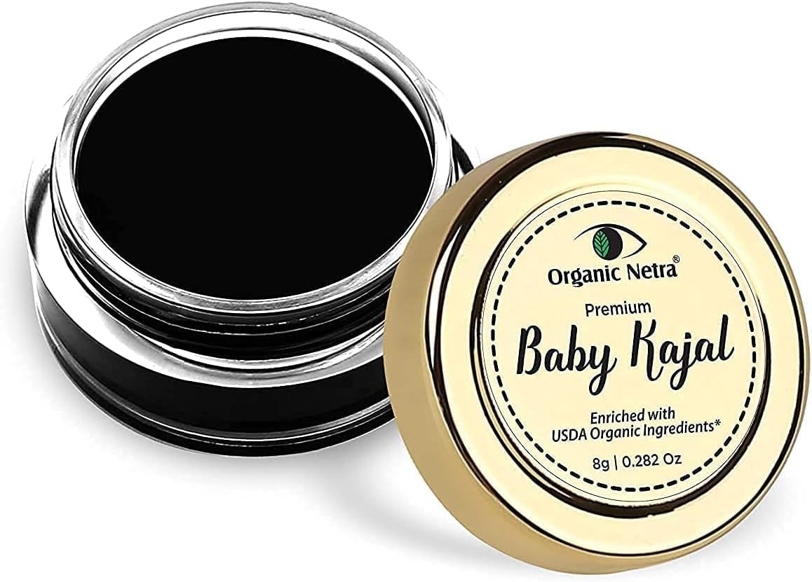 Organics Netras Baby Kajal - 100% Natural, Enriched with Certified Organic Ingredients, Chemical-Free Kajal, Water Resistant and Long Lasting - 8g, Black