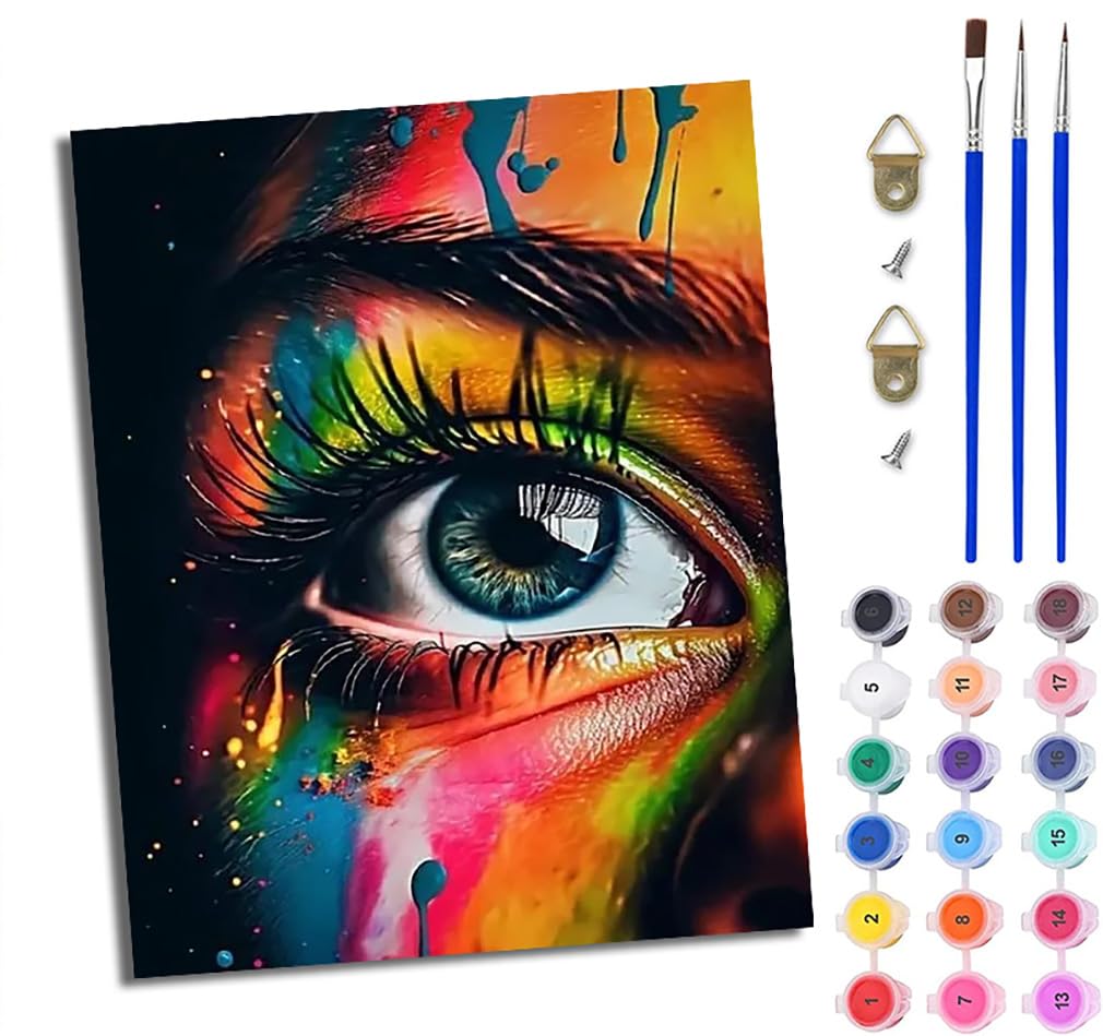 Mlnmeng Paint By Numbers For Adults Painting By Number Kits On Canvas Diy Craft Art Painting Kit Acrylic Pigment Drawing Paintwork For Gift Home Wall Decor 16X20 Inch/40X50cm Colorful Art Eyes