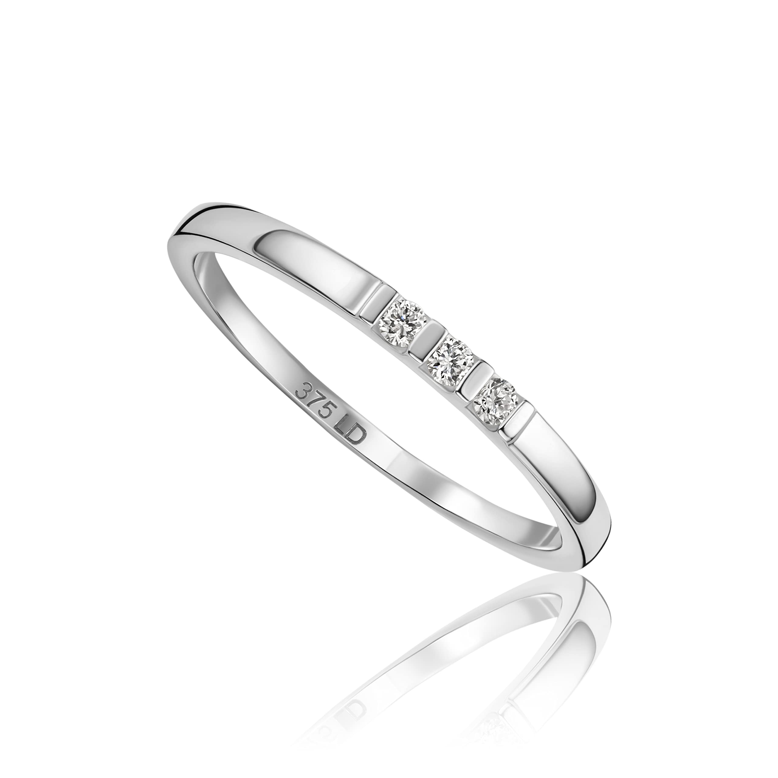 MIORE Lab Diamonds-Diamantes creados en Laboratorio: alianza anillo de compromiso en oro blanco de 9 kilates 375, engastado con 3 diamantes creados en laboratorio 0,05 quilates