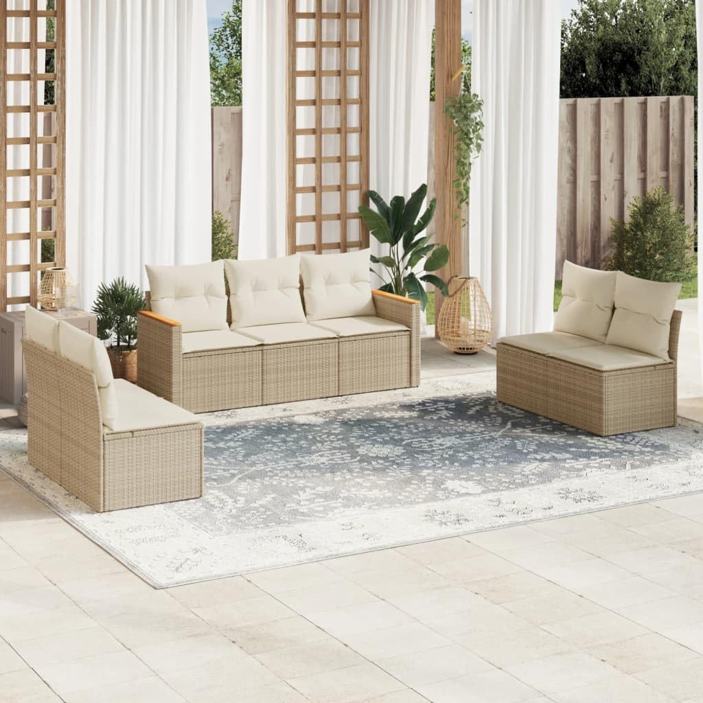 7-Piece Modular Garden Sofa Set with UV Resistant Cushions and Weather Protection Cover, Beige and Cream White Outdoor Seating for Balcony or Patio, Comfortable Boxed