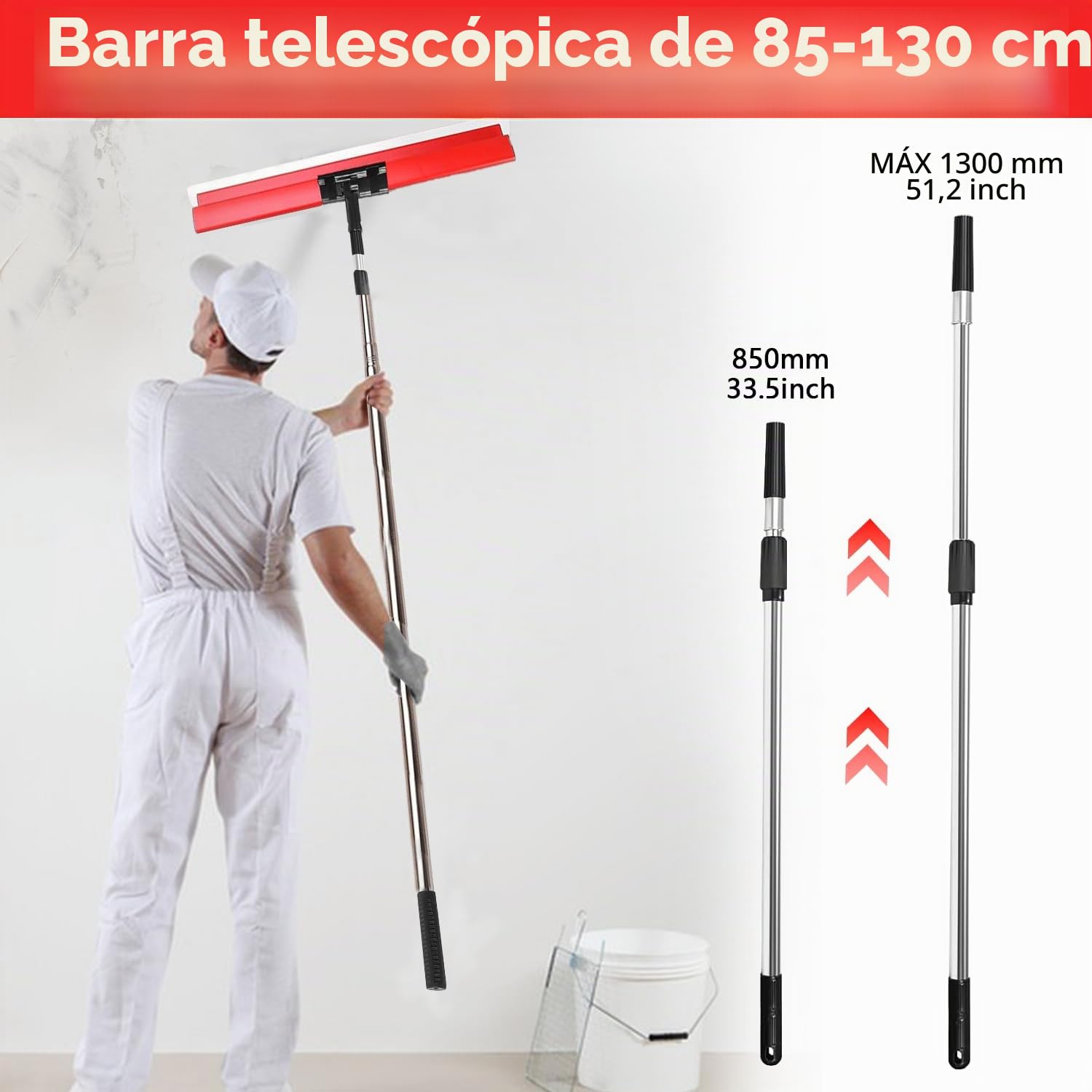 Juego de espátulas profesionales en maletín, incluye 5 rascadores (16 cm media luna, 25 cm, 40 cm, 60 cm, 80 cm) con 2 rasquetas, barra telescópica de aluminio, soporte de mango y un par de guantes
