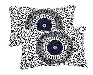 Miyanbazaz Textiles Floral 2 Piece Cotton Pillow Cover Set - 18x28(Blue)