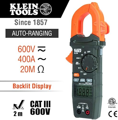 Miniatura 7 de Klein Tools IR5 Termómetro infrarrojo dual láser 12:1 retroiluminado digital y kit de prueba de voltaje eléctrico CL120VP con medidor de abrazadera,