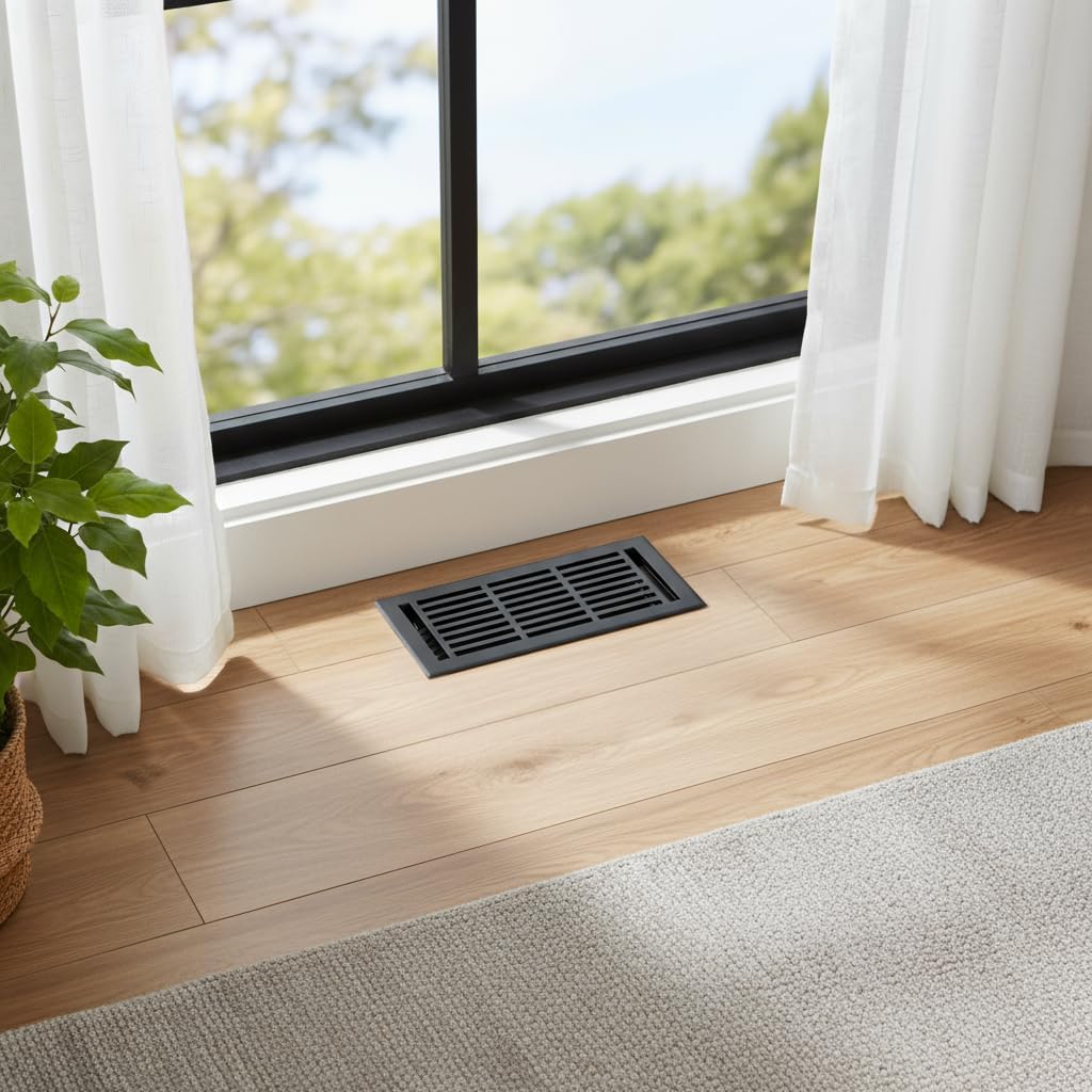 EMPIRE REGISTER CO Linear Design, Heavy Duty Floor Vent Covers, Metal Damper Attached. Vent Covers for Floor only. (Floor, Textured Black, 4 x 10 inch (Pack of 1))