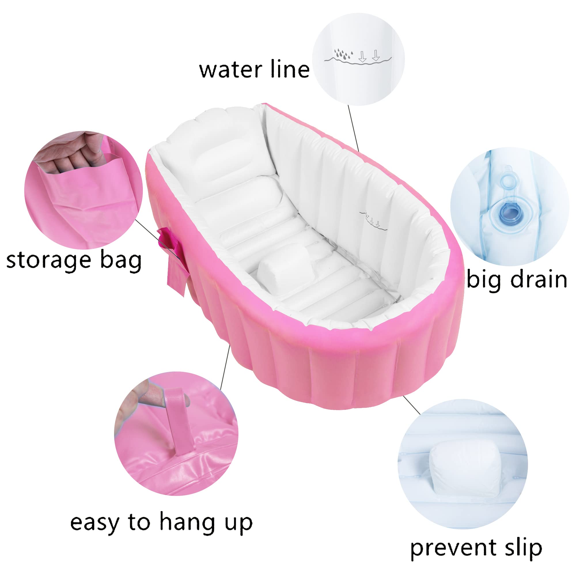 Vaschetta per Bagnetto Neonato Gonfiabile, Vasca Bagno Neonato Pieghevole Neonati Bambini con Supporto (Rosa)
