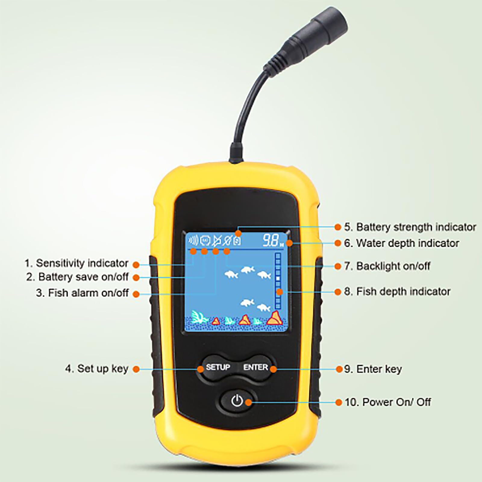 Buscador De Peces Portátil, Probador De Peces Portátil Con Pantalla LCD, Sensibilidad Ajustable, Distingue Automáticamente Los Peces Y La Profundidad De Detección De 100 Metros, Para Pesca Hielo