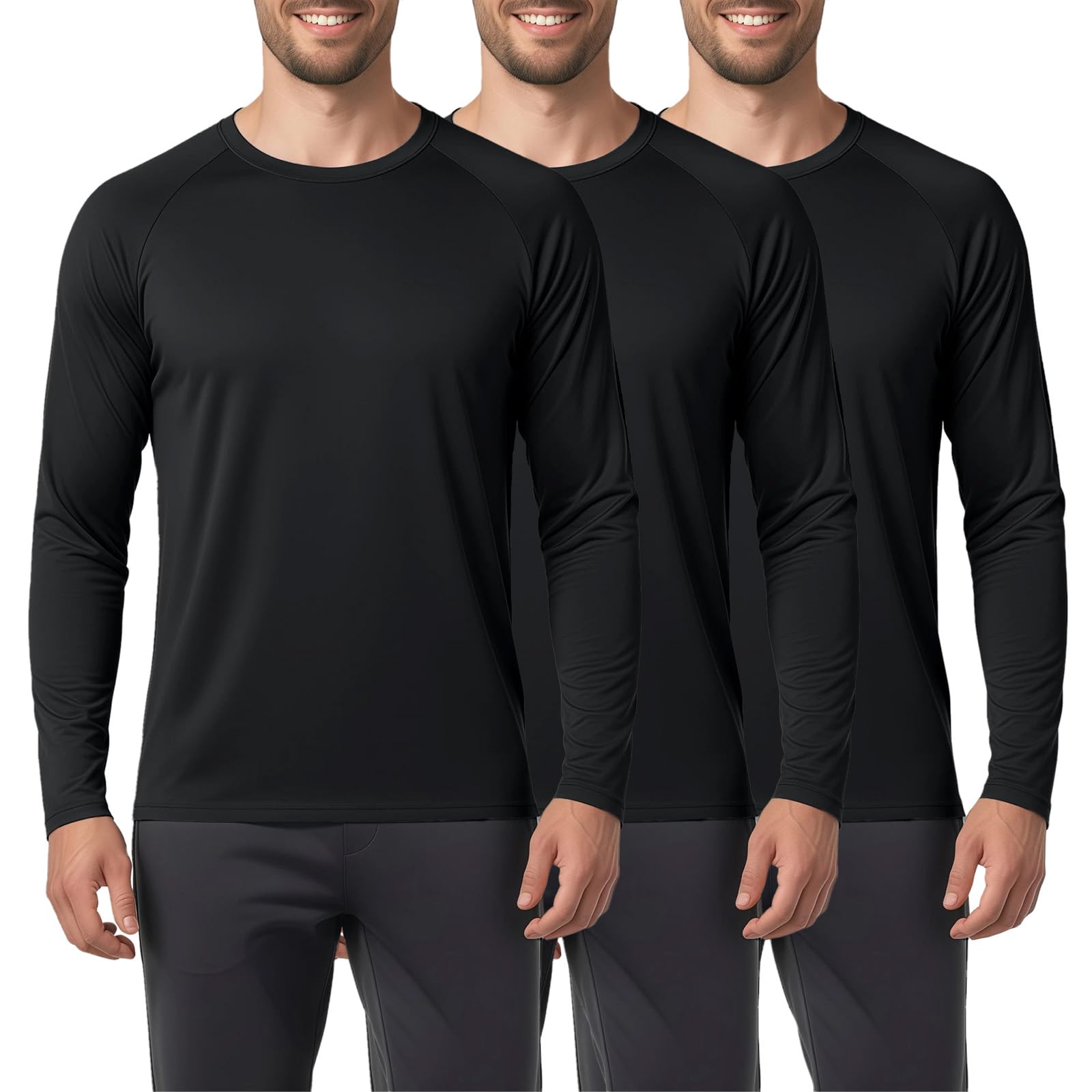 Langarmshirt Herren - Atmungsaktives Funktionsshirt Herren Langarm, UV Shirt UPF 50+, Schnelltrocknendes Laufshirt & Longsleeve Sport (1er/3er Pack)