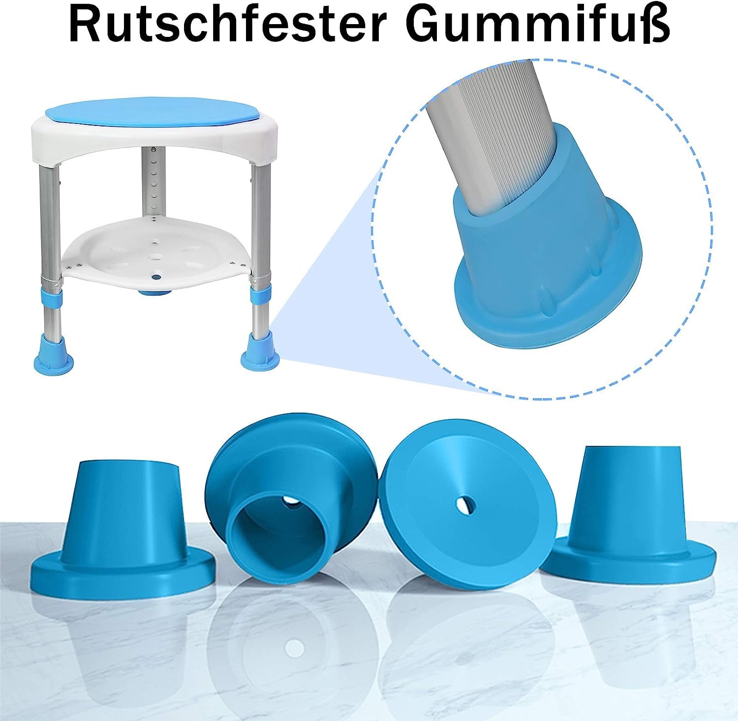 LZQ, sgabello da doccia, 45-57 cm, regolabile in altezza e girevole a 360°, per anziani e donne incinte, ausilio per doccia, antiscivolo, colore: blu