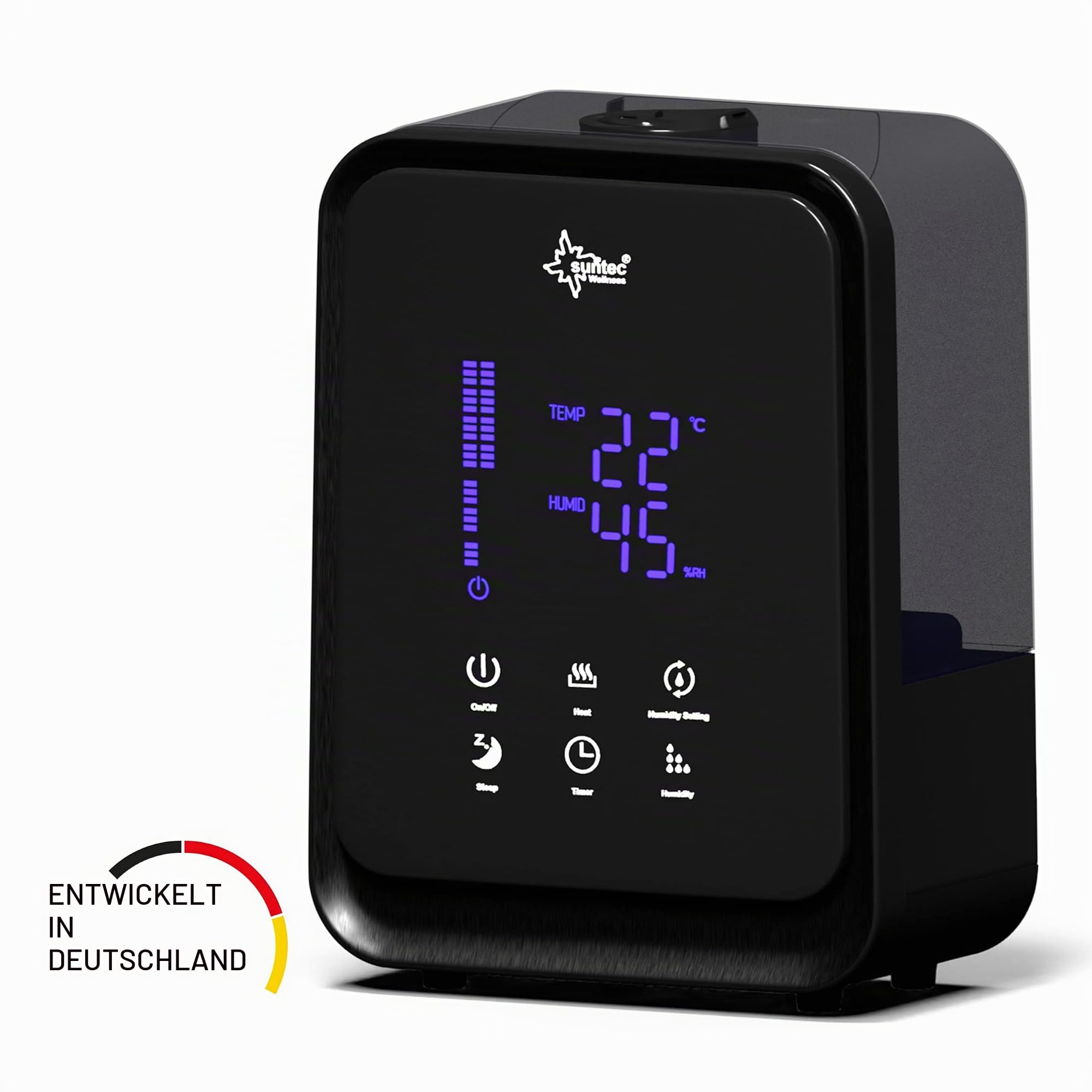SUNTEC Ultraschall Luftbefeuchter Monsun 6000 black | Aroma Diffuser mit 4,5 l Wasser Tank | Raumbefeuchter bis ca 50 m2 | Vernebler mit 3 Nebelstufen und Timer | besonders leise