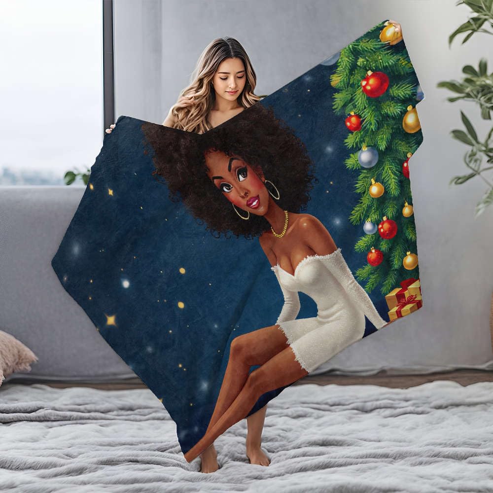 Couverture en flanelle grand format 150x200 cm imprimée avec motif femme en robe blanche