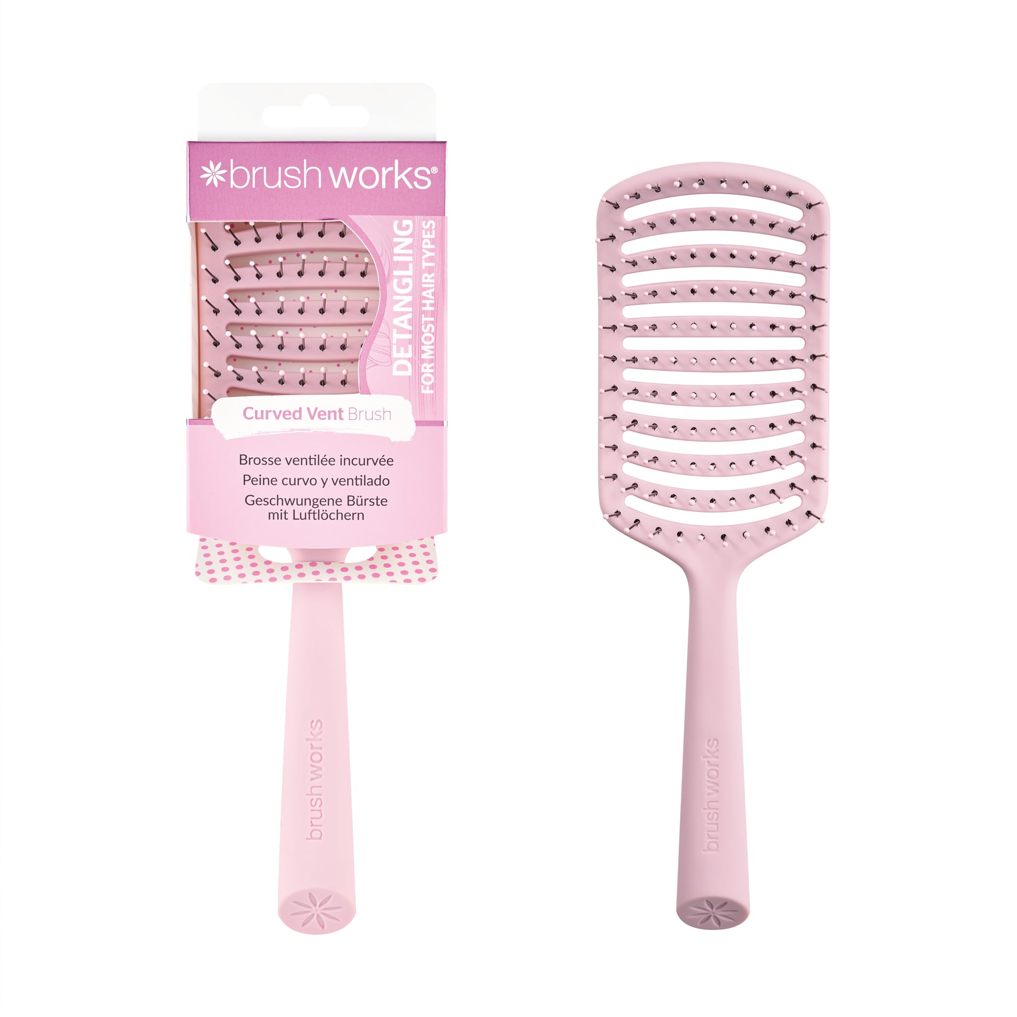 Brushworks Curved Vent Hair Brush – Paddle Brush for Faster Blow-Drying & Gentle Detangling – Smooth, Sleek Styles – Made from 96% Recycled Materials