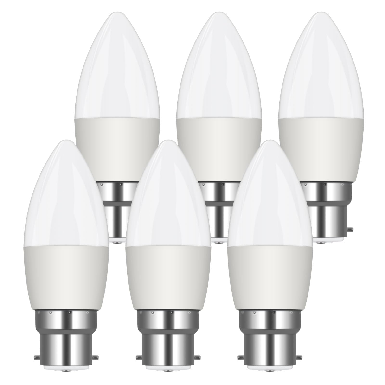 B22 Bayonet Light Bulbs, 5W (40W Equivalent) LED Candle Light Bulbs Bayonet,  2700K Warm White Energy Saving Candle Bulbs, 450LM Type B Candle Bulbs  Small Bayonet for Ceiling Fan, Non-Dimmable, 6PCS –, image size:1600x1600