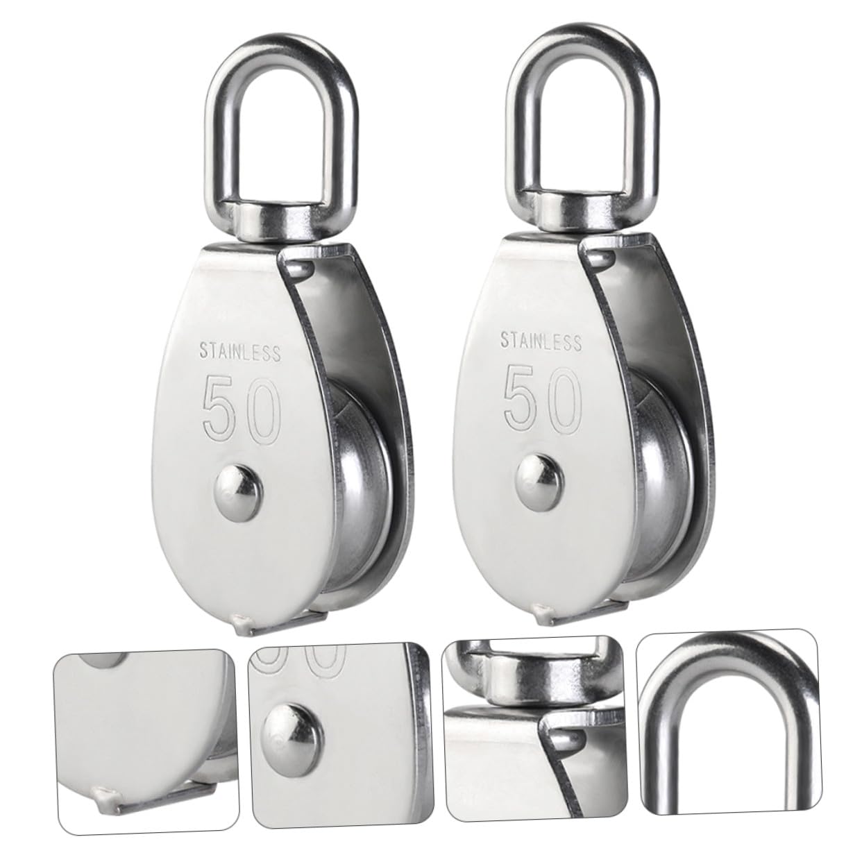 Poulie à Gorge en U en Acier Inoxydable 304, Poulie Robuste à Roulement pour Levage Câble, Lot de 2, Usage Industriel, Fitness et Alpinisme, Charge Élevée Taille M