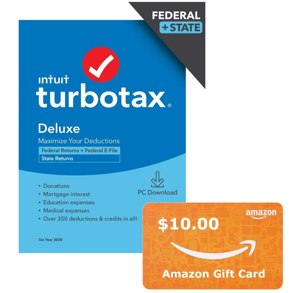 TurboTax Deluxe 2020 10 Amazon Gift Card bundle Desktop Tax Softwa | amzdealz