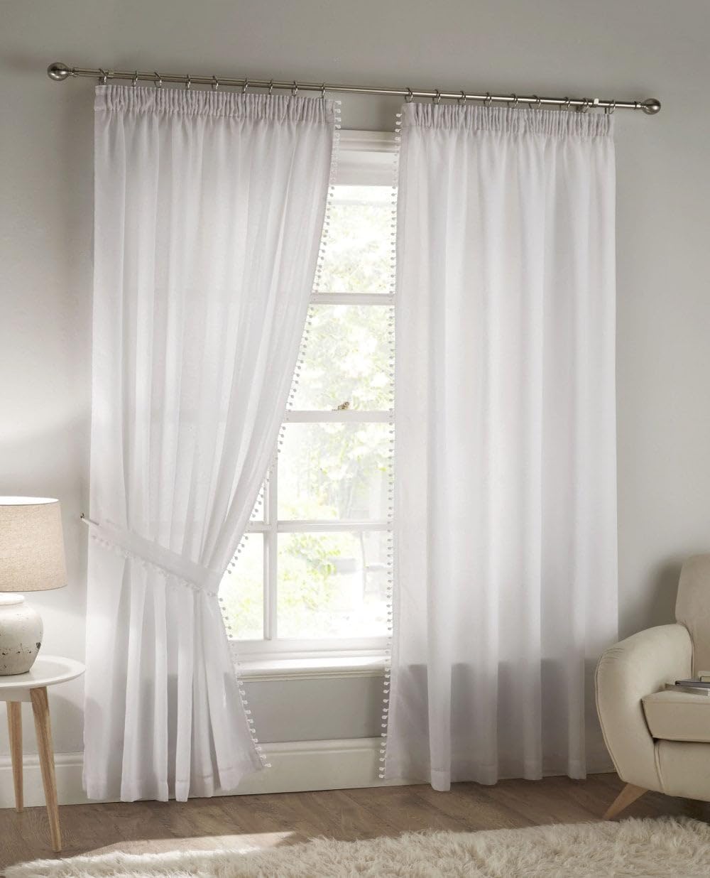 Rideau à pattes rideau gaze de coton plissé beige 111x274 cm voilage grande hauteur