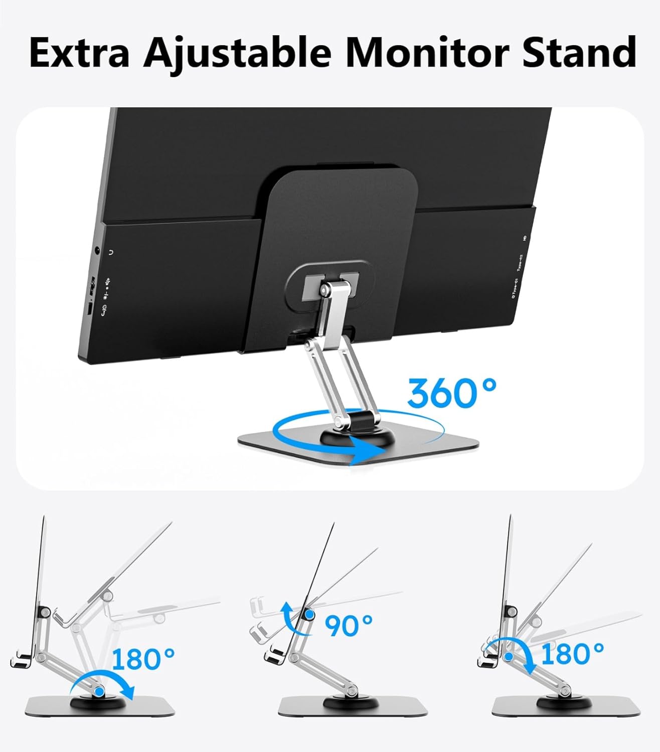 Portable Monitor, 15.6" FHD 1080P Portable Screen for Laptop with Adjustable Stand, USB-C HDMI Second External Monitor, Travel Screen Extender for Laptop Mac Phone PS4/5 Xbox Switch - Black - Image 2