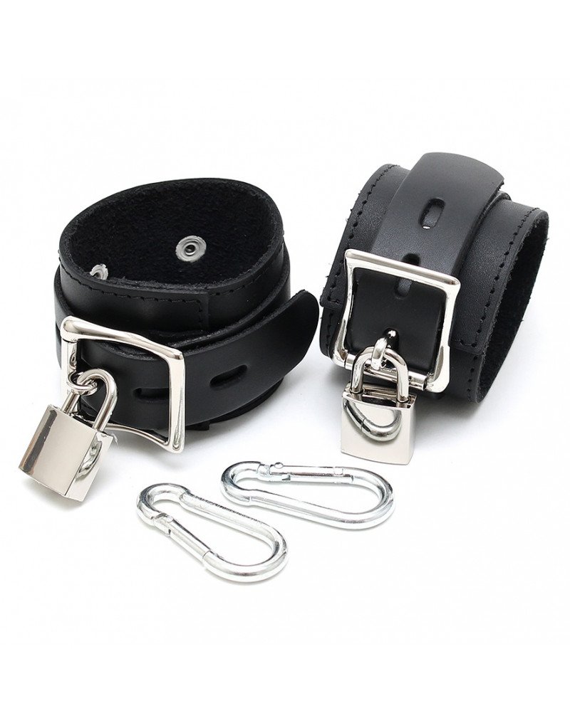 Bondage Play Esposas Cuero con Candado Y Mosquetón - 100 gr