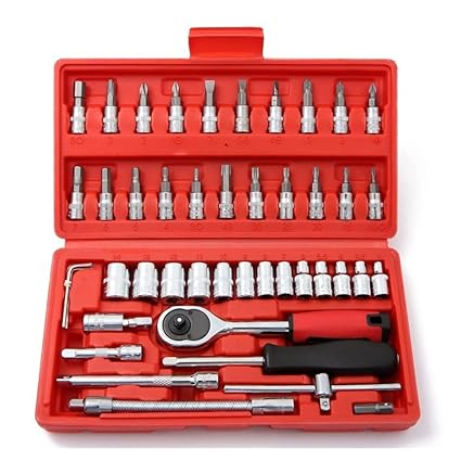 YWHWXB 46 Pieces Mechanic Tool Kit 1/4 Dr. Ratchet Socket Wrench Set with Storage Case, Includes Bit Sockets and Extension Bar