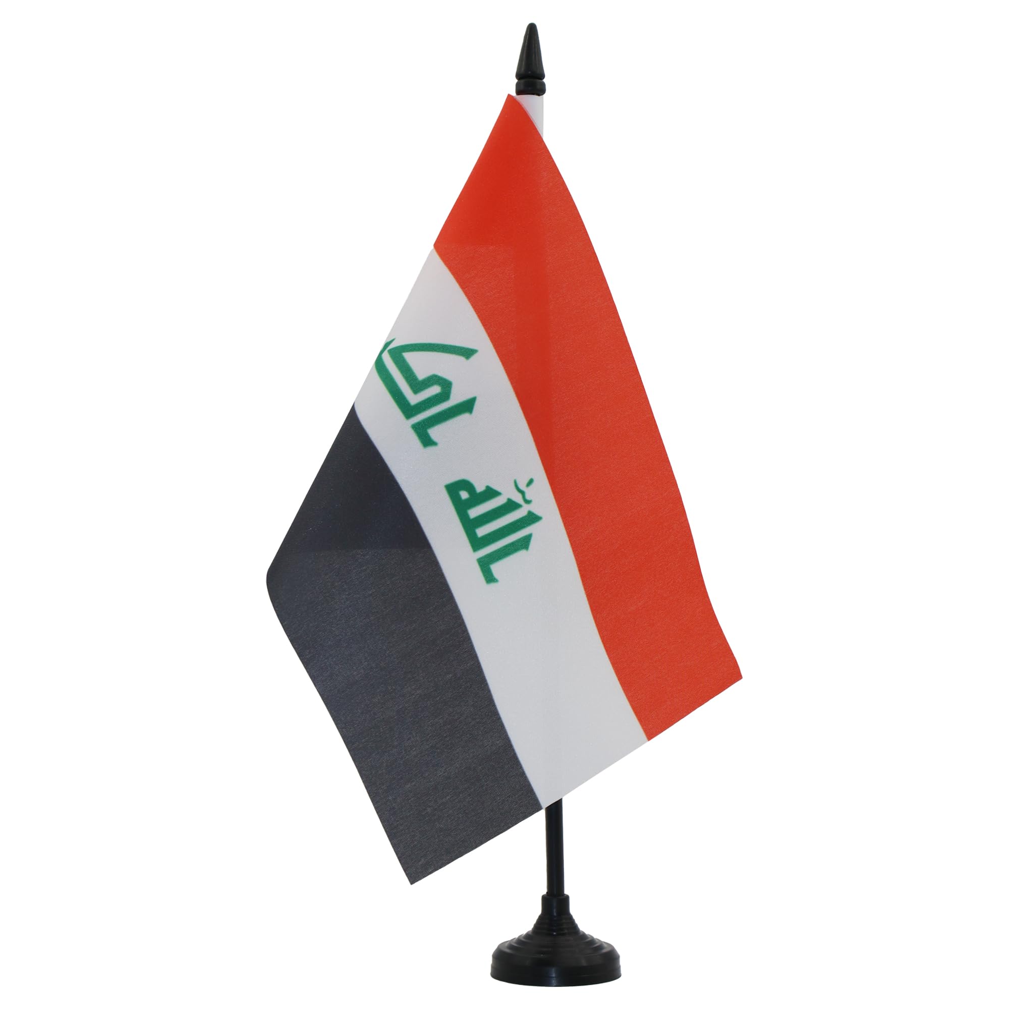 Iraq Table Flag 5'' x 8'' - Iraqi Desk Flag 21 x 14 cm - Black plastic stick and base - AZ FLAG