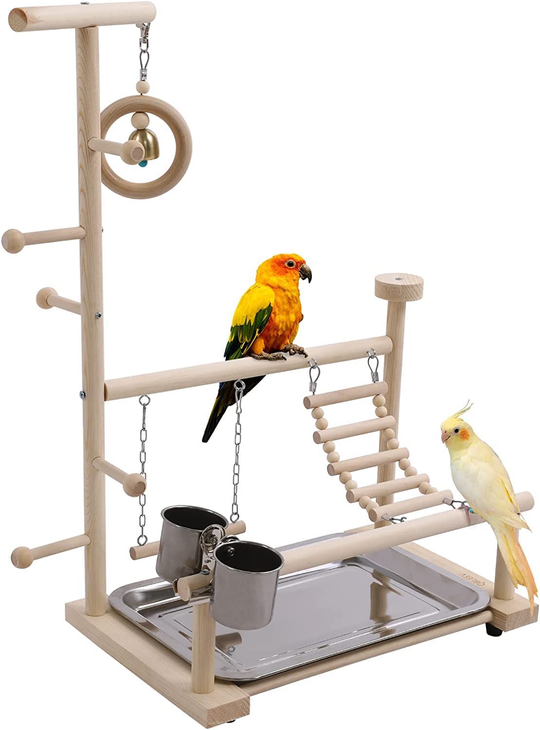 Puesto de pájaros Estante Creativo for Juegos de Loros, Estante for pájaros, Centro Actividades hábitat con Taza alimentación, Escalera, Campana oscilante