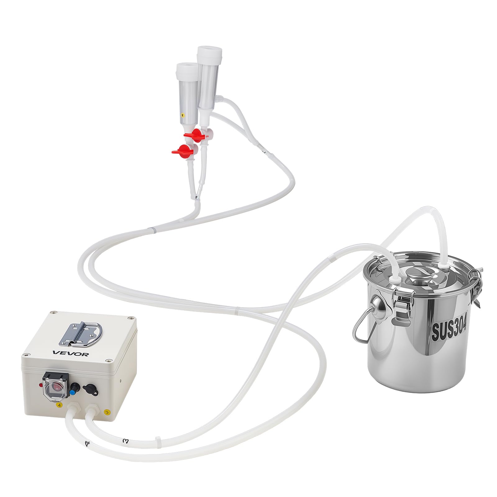 VEVOR Machine à Traire Chèvre Seau 3 L Trayeuse de Mouton en Acier Inoxydable Kit de Traite Brebis Électrique Portable, avec Batterie Rechargeable 5200 mAh, 2 Gobelets Trayeurs, à Pulsation à Vide
