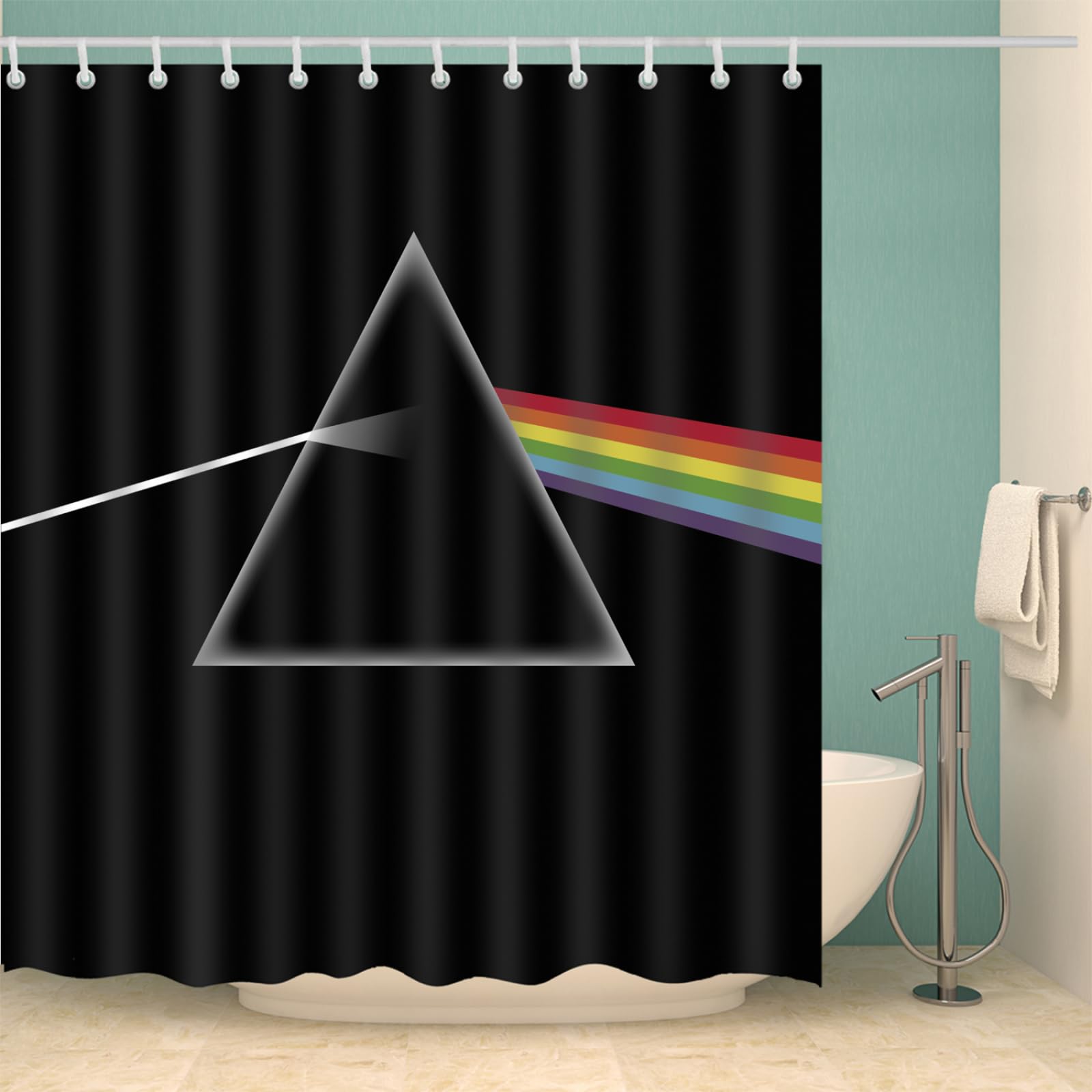 Tenda Doccia Geometria Nera Arcobaleno Tenda Doccia Antimuffa Impermeabile Poliestere Lavabile con 12 Ganci Facile da Installare Tende Finestra Bagno per Dormitorio Hotel(180x220cm)