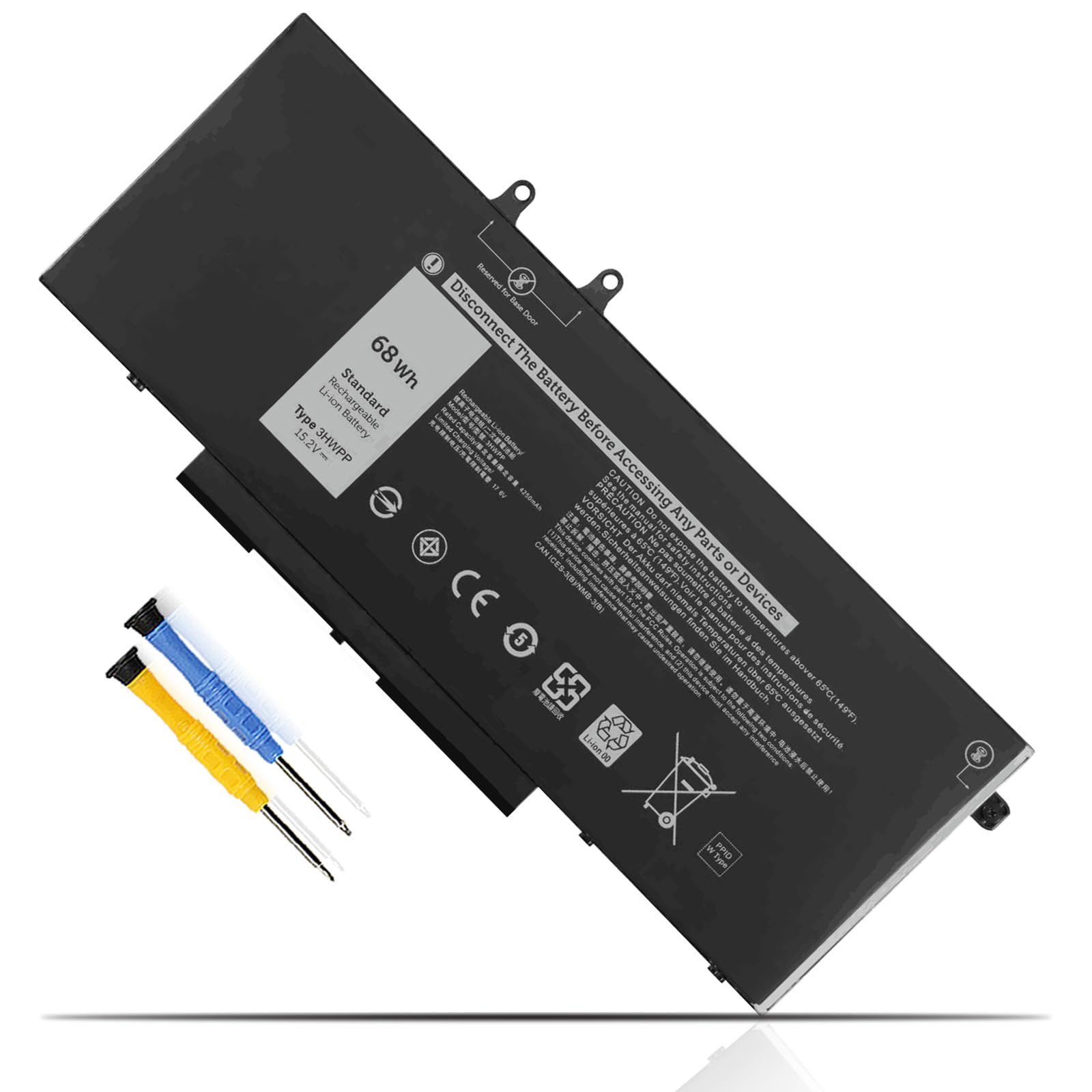 Batteria 68Wh 3HWPP Per Dell Latitude, Precision E Inspiron, Compatibile Con Molti Modelli, 6 Celle