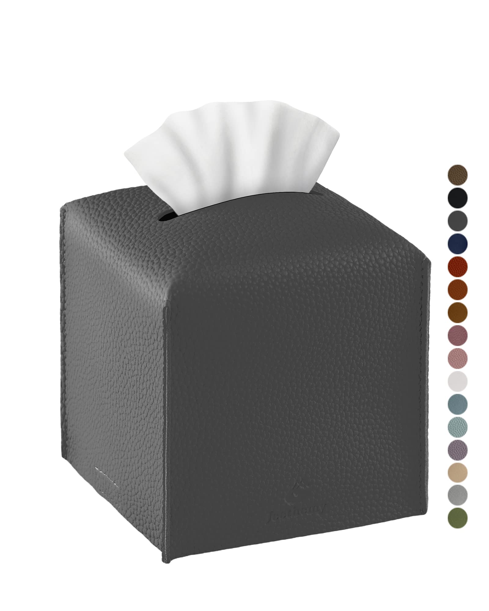 Tissue Box Cover, Jeethemy Square PU Leather Tissue Box Holder, Modern Tissue Case Facial Paper Organizer Dispenser，5X5X5'',Single Charcoal