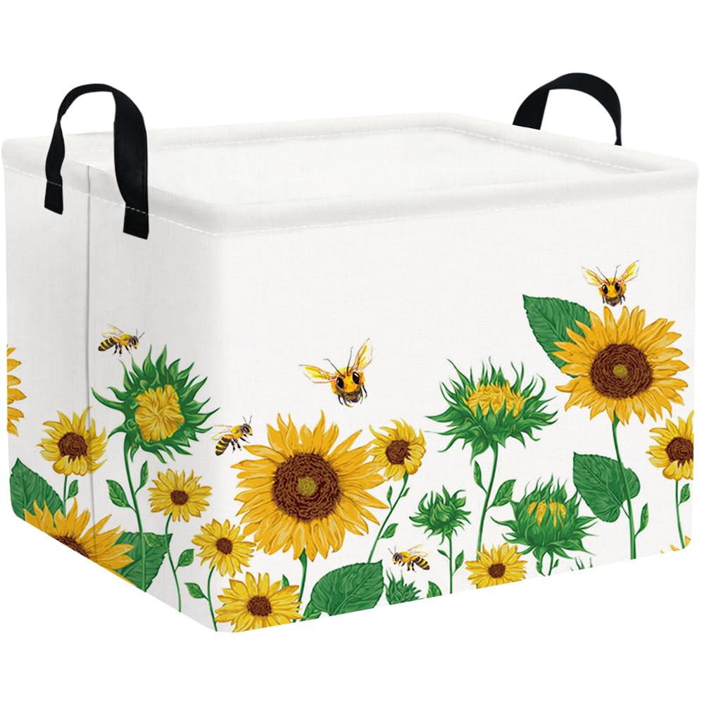 FXOLCSHE Rectangular Sunflower basket,Waterproof Canvas kids Laundry Nursery Hamper,Storage Baskets for Bedroom,Yellow Hamper,Gift Basketsr(Sunflower)
