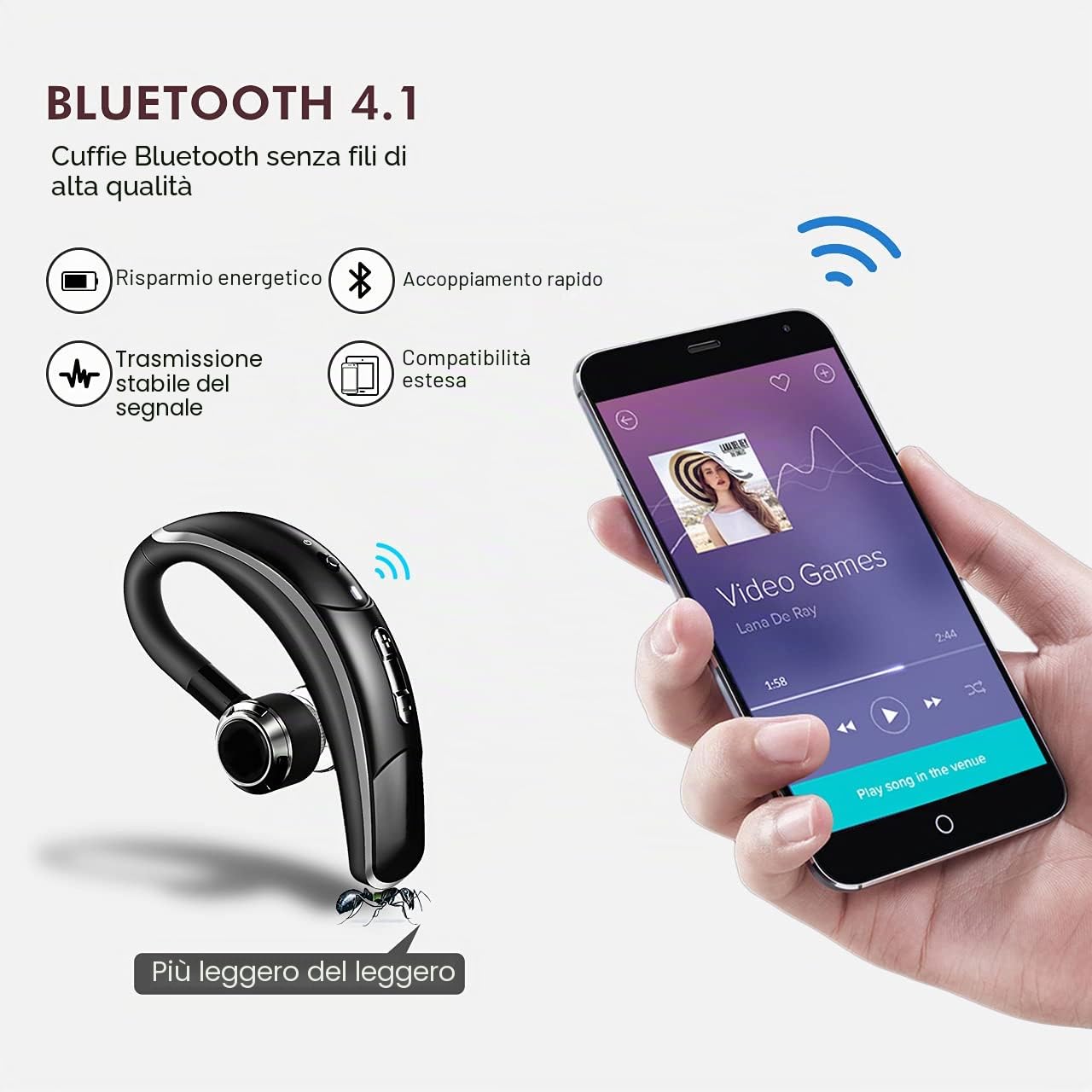 Cuffie Bluetooth CVC6.0 cancellazione del rumore, cuffie wireless stile business vivavoce auricolare senza fili con microfono, 280 ore di standby, auricolare Bluetooth singolo senza mani (nero)