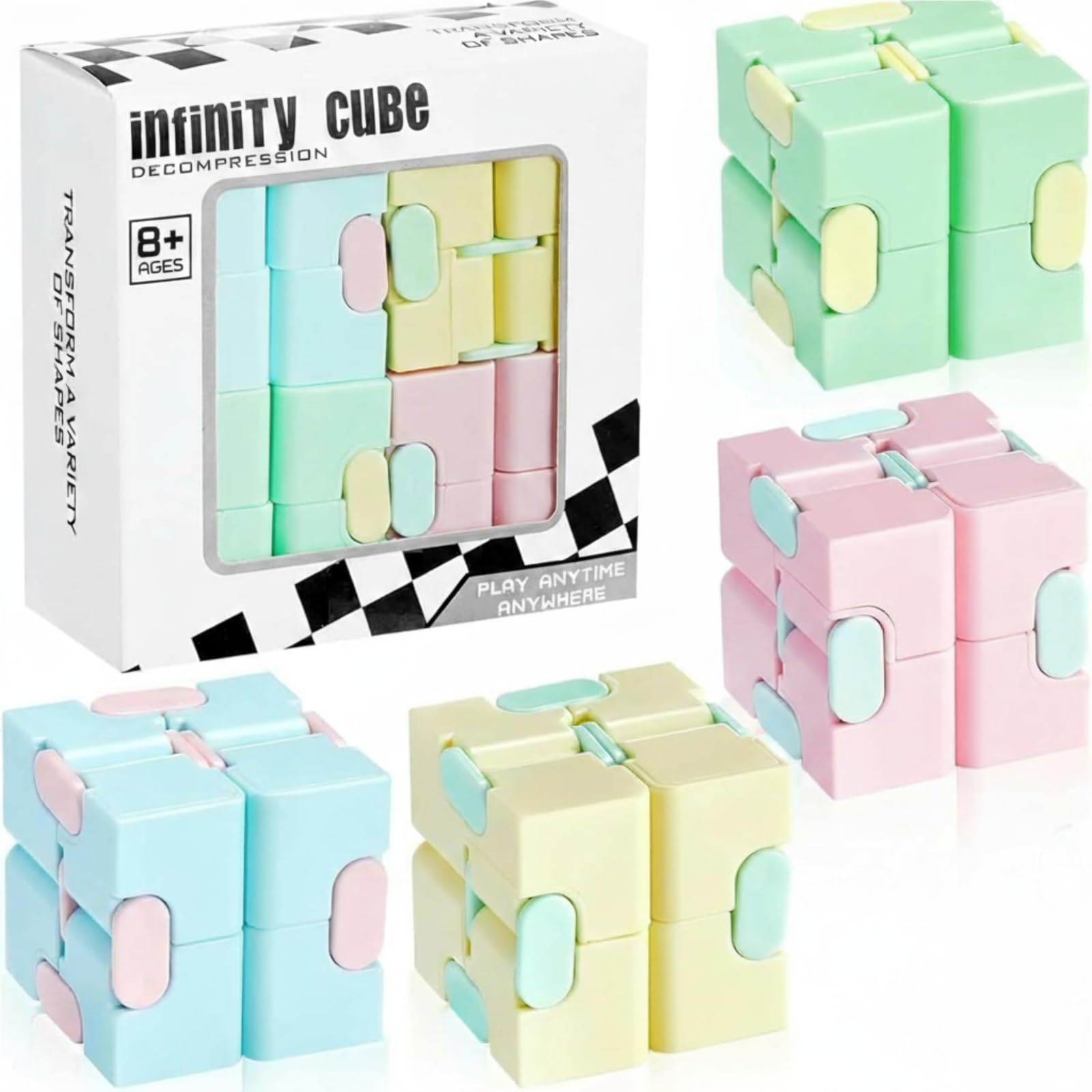 Skylety Cube Anxiety Relief Toy Hand Held Magic Sensory Stress Cube Toy for Adults Relieve Stress Christmas Party Favors(4 Pcs,Fresh)