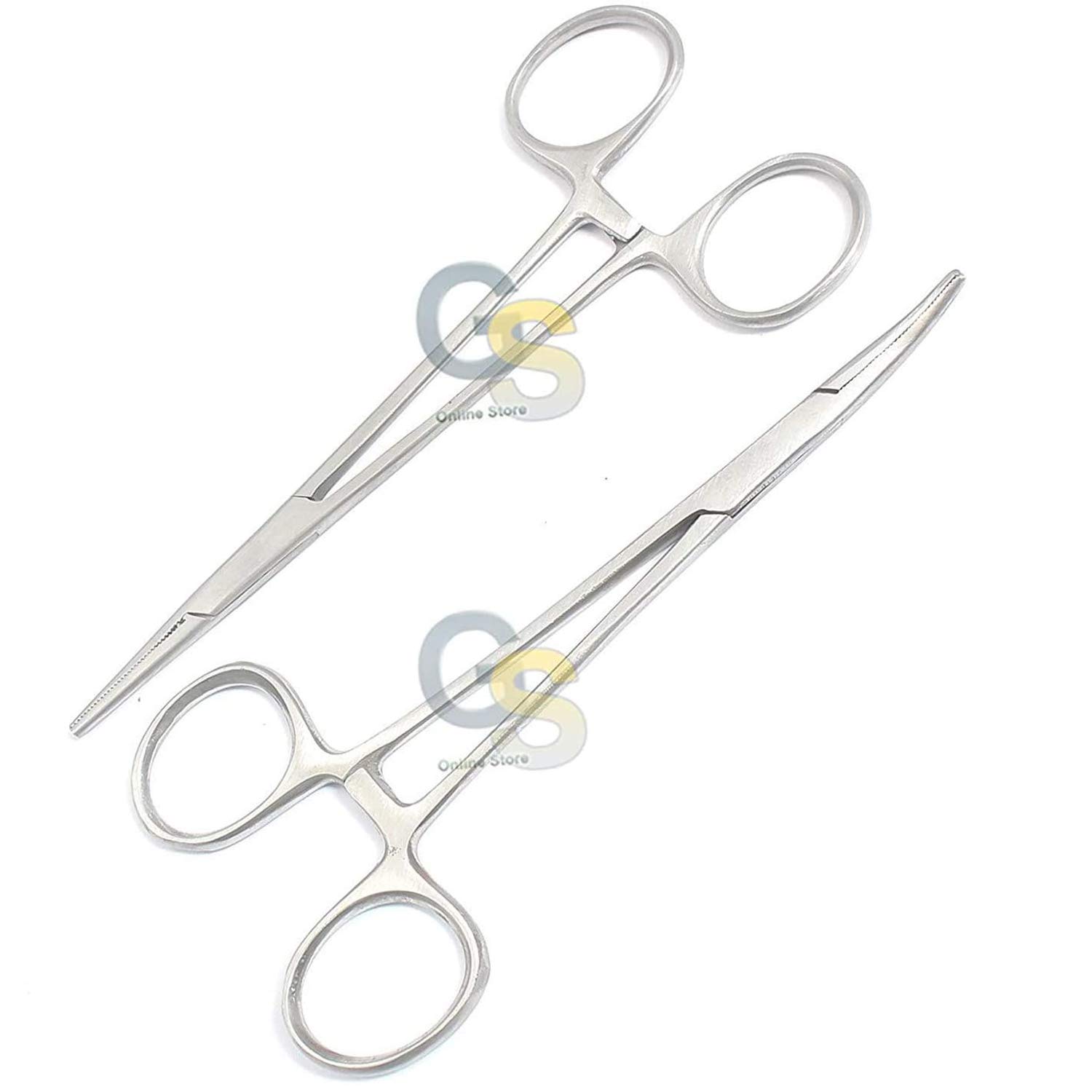 G.S 2 Pcs 4.9inch Pet Dog Cat Ear Cleaning Straight Clamp and Curved Tip Ear Hair Clamp Tweezers Forceps Kit