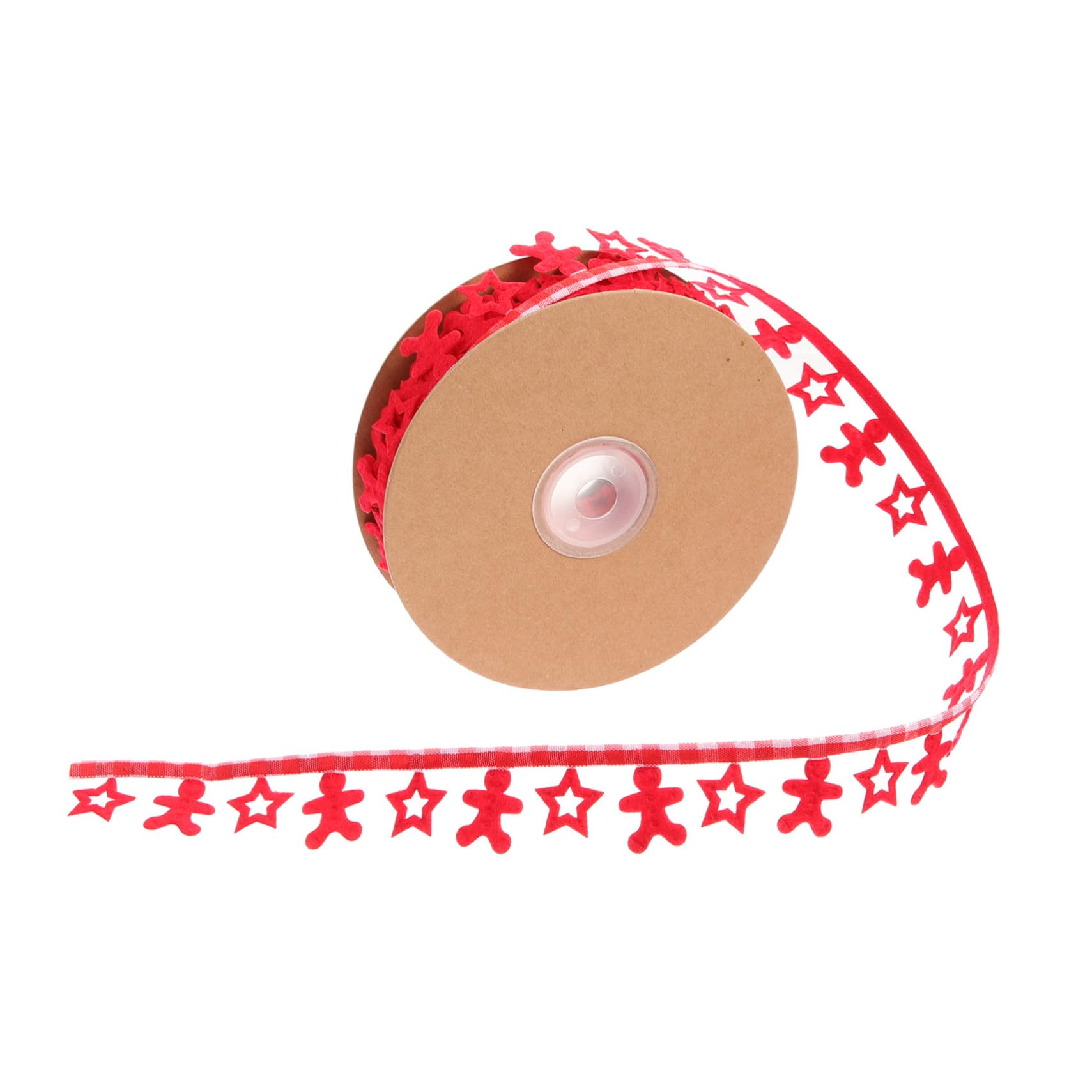 5 Rollen Weihnachtliches Geschenkband Rot mit Prägung Stern Lebkuchen Deko Schleifenband für Geschenke DIY Weihnachtsbaum Dekoration Langlebiges nicht Verblassendes Bastelband