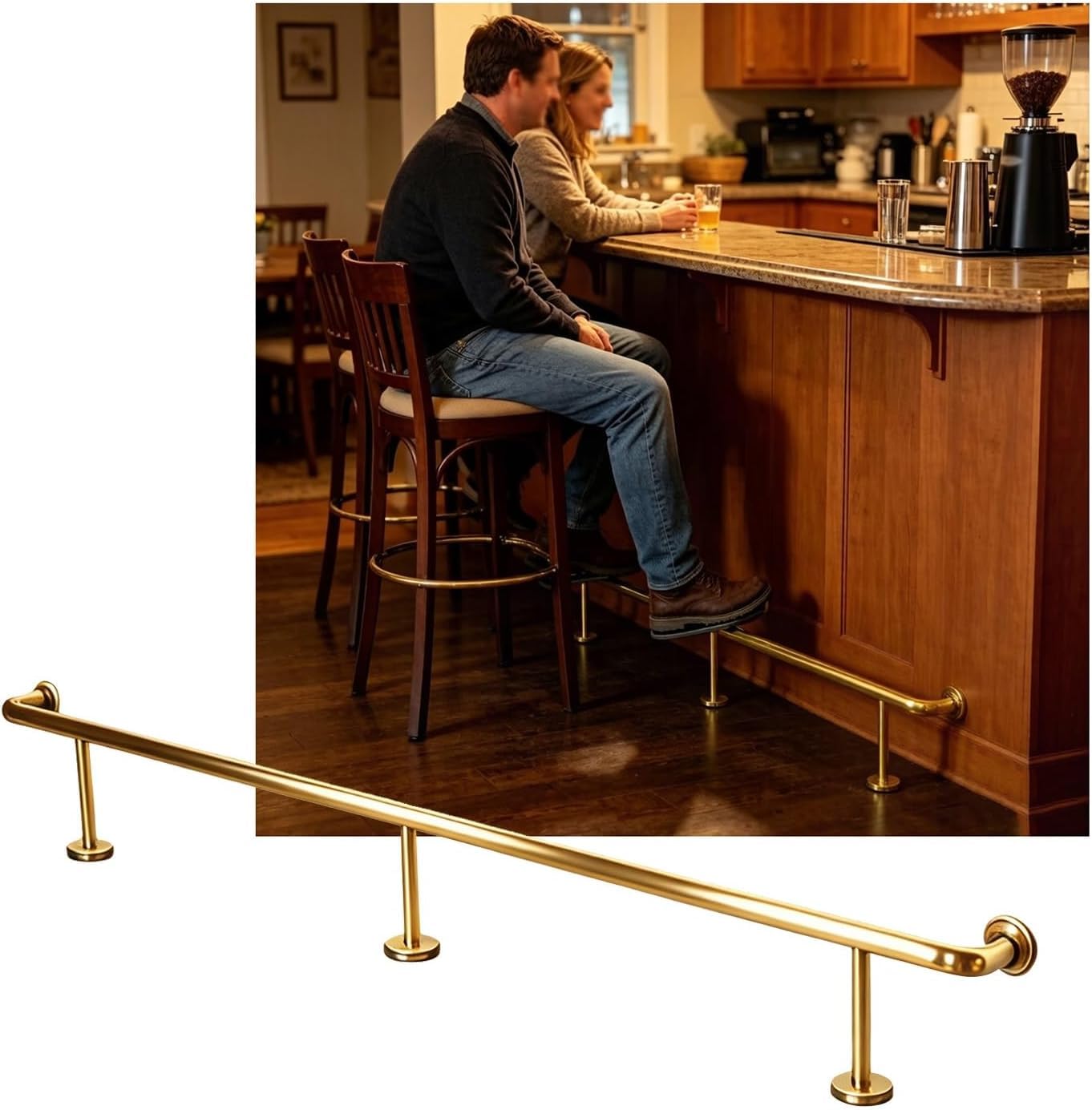 LXXW Bar Foot Rail Bar Foot Rail Kit 3.28~16.4ft for Indoor Stainless Steel Bars Feet Rails for Restaurant Kitchen(Gold,2.0M/6.56FT)