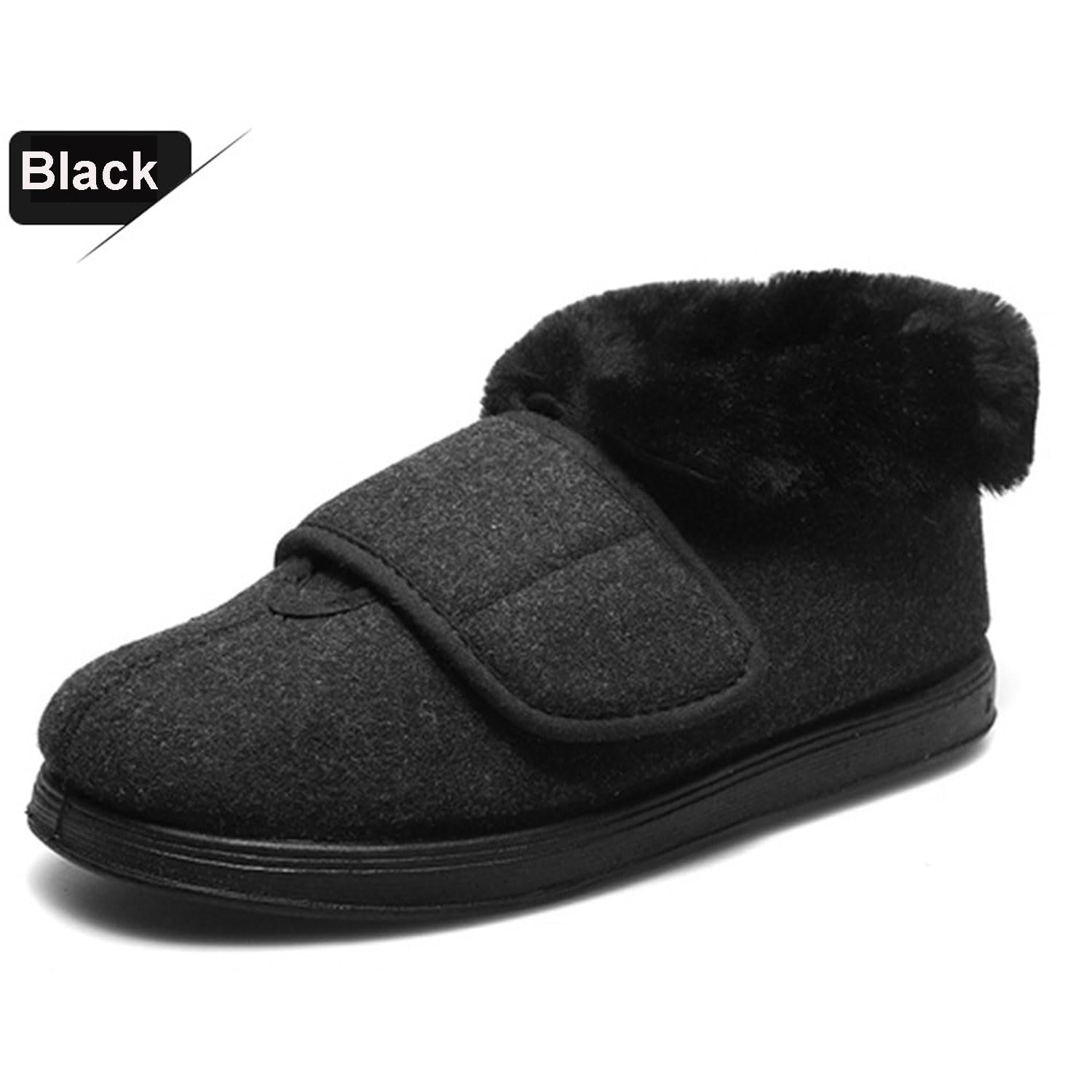 Warm Breite Schuhe Plüsch Gefüttert Für Geschwollene Füße Winter Diabetiker Hausschuhe Damen Extra Weit mit Klettverschluss Verstellbare Drinnen und Draußen Rutschfeste Sohle Bequem Memory-Schaum