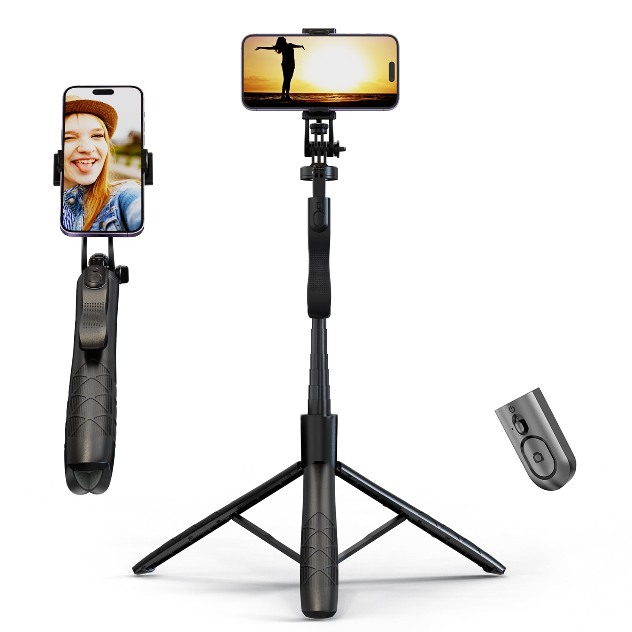 PHOCAR 61'' Selfie Stick with Bluetooth Remote Control, Portable tripod for iphone, Compatible with DSLR Camera, Mobile Phones, such as iPhone 15 Pro, Huawei, Galaxy, OPPO, Xiaomi, Motorola, Infinix