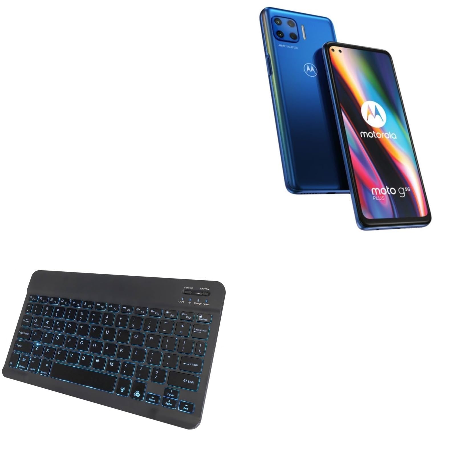 BoxWave Keyboard Compatible with Motorola Moto G 5G Plus - SlimKeys Bluetooth Keyboard - with Backlight, Portable Slim LED 7 Colors - Jet Black